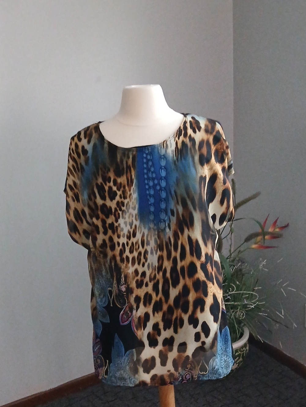 Sunny Leigh Leopard Print Blouse with Blue Accents